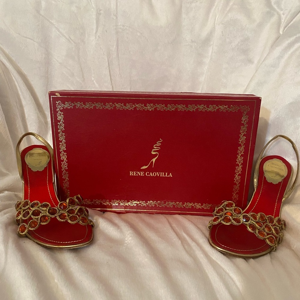 Rene Caovilla , Cherry & Gold Sandals